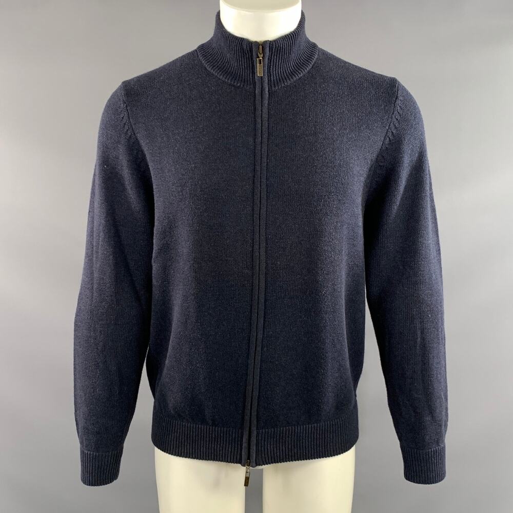 JOHNSTON & MURPHY Size M Navy Khaki Knit Cotton Wool Double Zipper Jacket